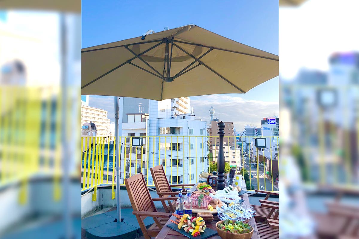 大阪ミナミ 街中屋上テラスで手ぶらbbq スペースマーケット 大阪ミナミ 街中屋上テラスで手ぶらbbq スペースマーケット